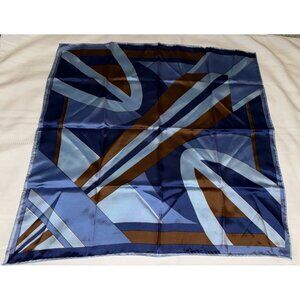 Vintage Abstract Geometric Scarf  Blue Brown 25”